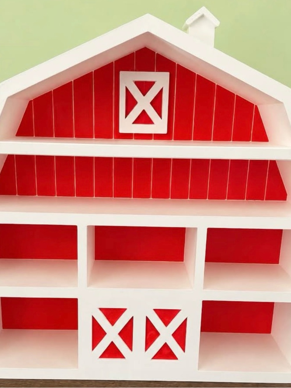 White Barn-Style Wall Shelf with Red Backing - Home Accents Decor